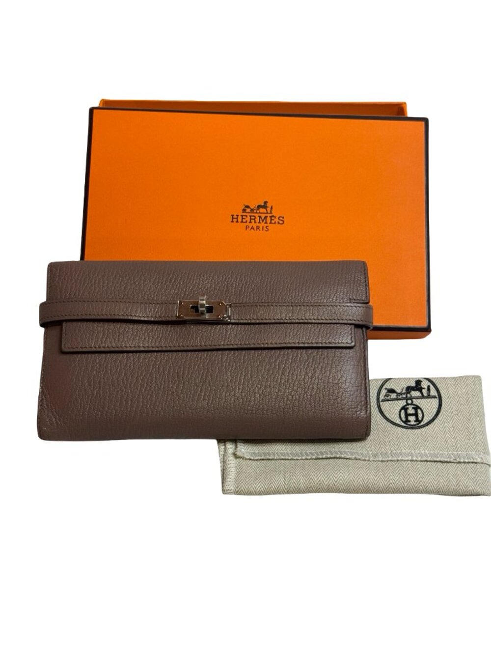 Hermès Kelly Classic Long Wallet Elephant Gray Chèvre Leather Palladium Hardware